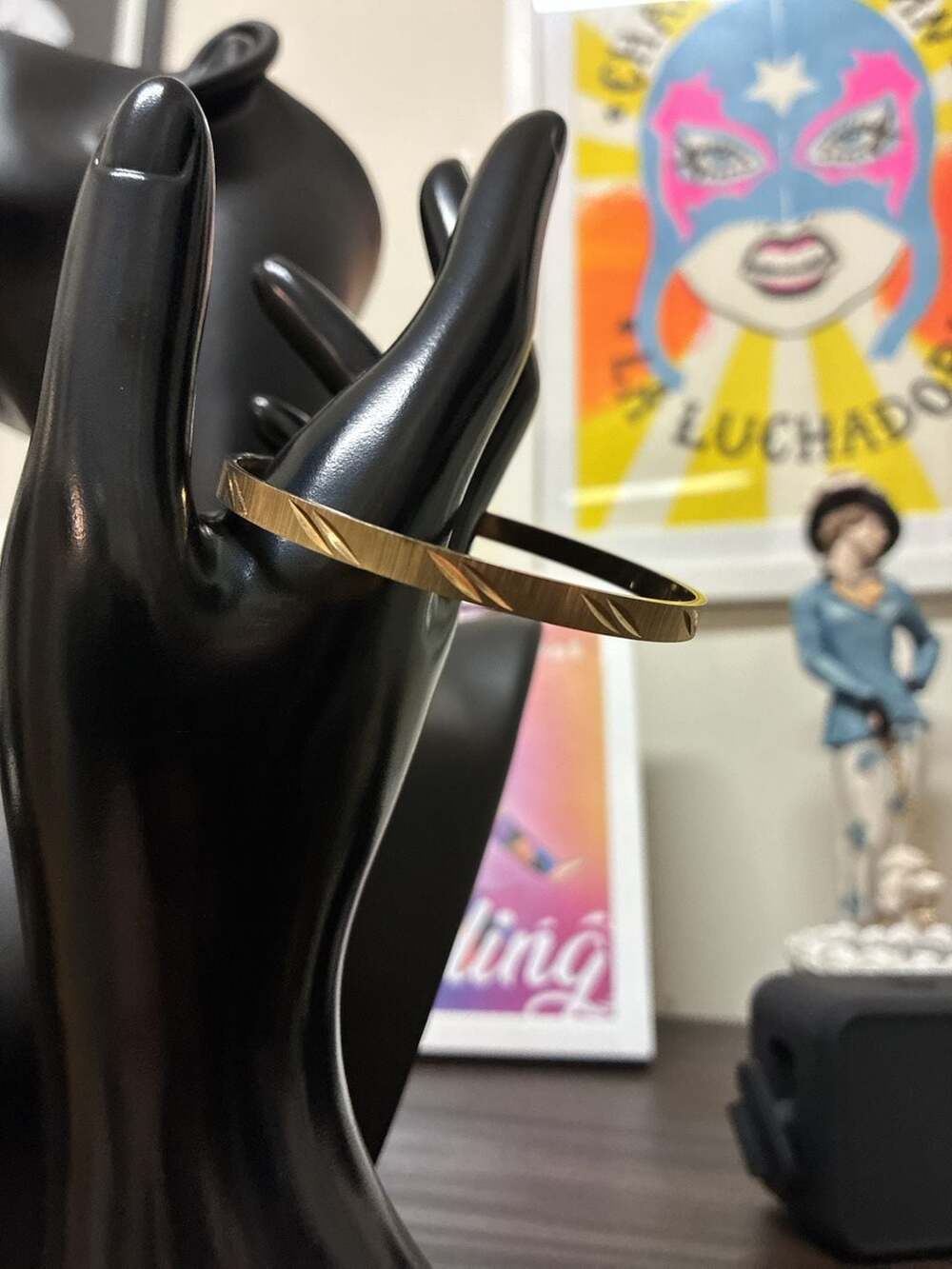 Monet Bangle Bracelet Gold Tone Etched Brushed Finish